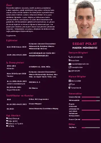 Maden Mühendisi Cv Örnekleri cv indir